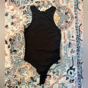 Black Cotton-Blend Ribbed Bodysuit